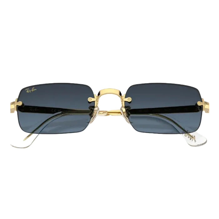 Gold-framed sunglasses with dark lenses on a white background