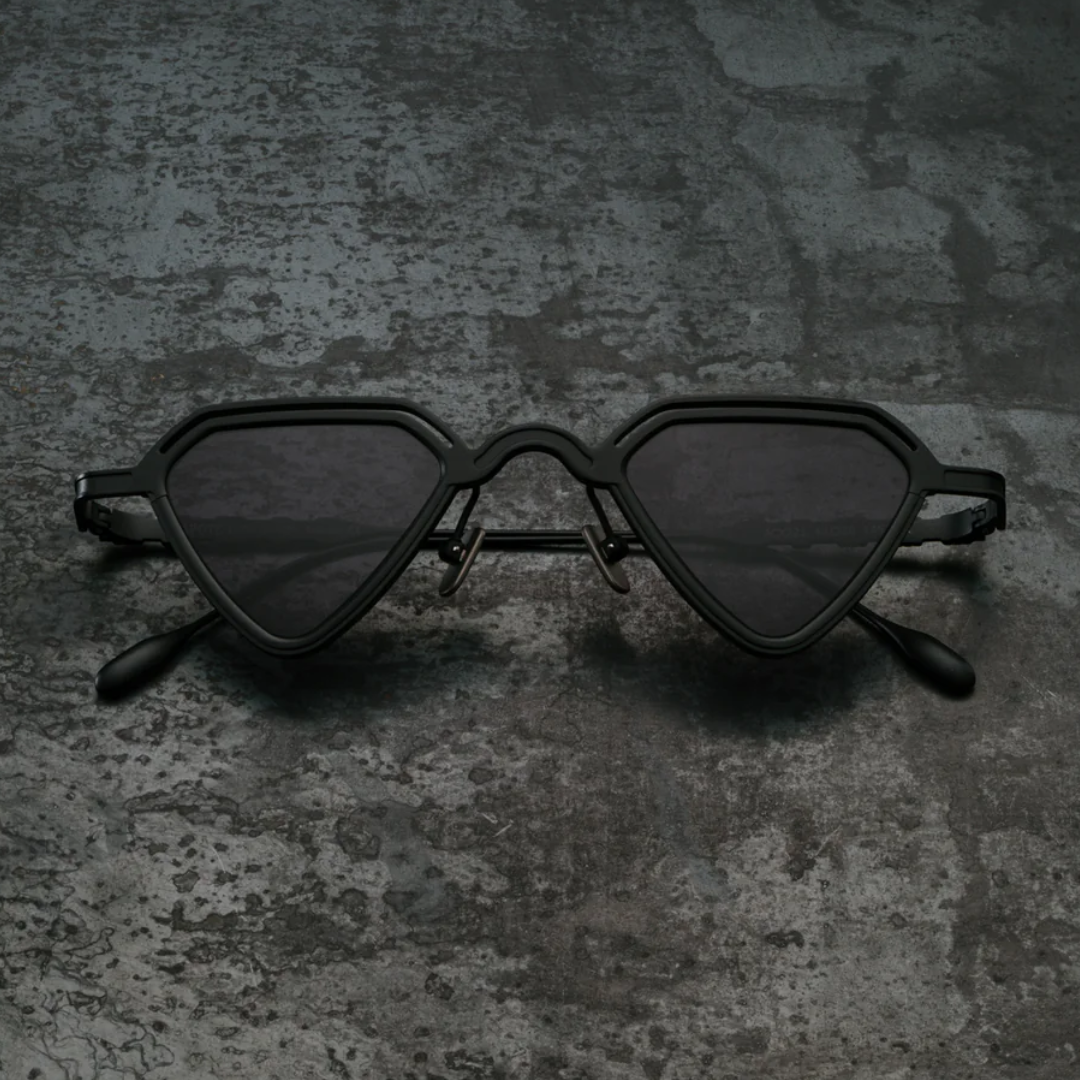 Capote ACX221 Geometric Titanium Sunglasses Black Frame Black Lenses