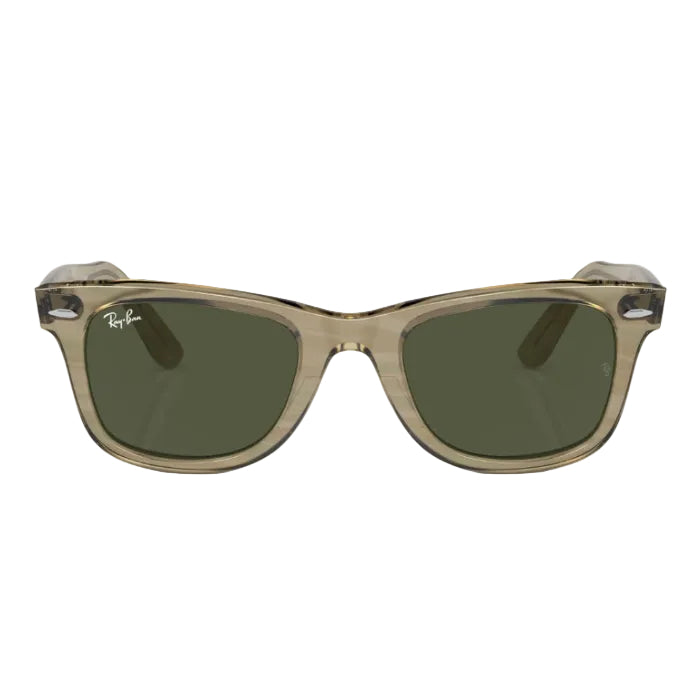 Brown sunglasses with green lenses on a white background