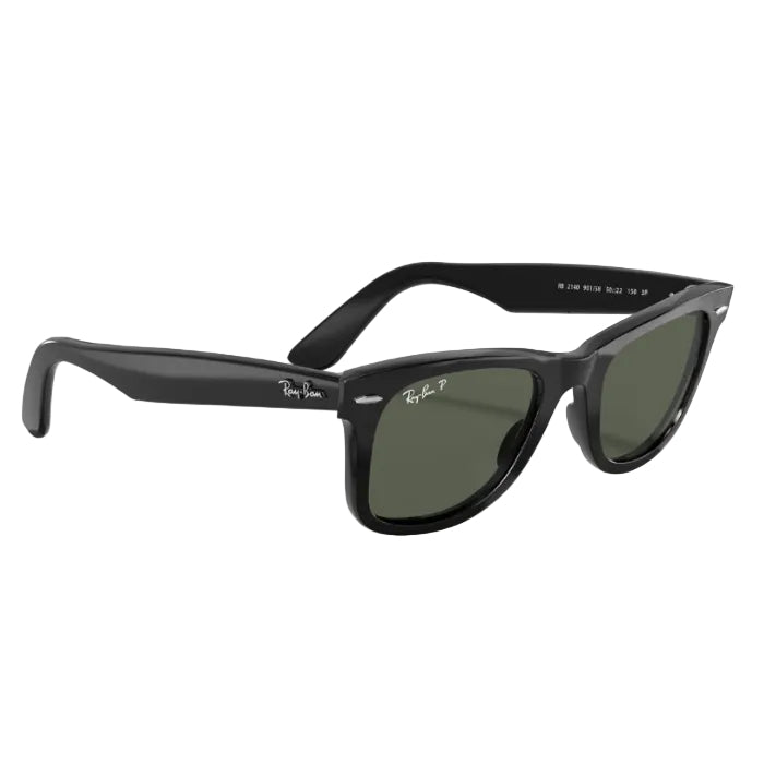 Black sunglasses with a Ray-Ban logo on a white background