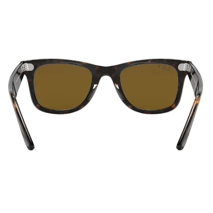 A pair of square-frame sunglasses with a dark tortoiseshell pattern and warm brown lenses, shown from the back on a white background.
