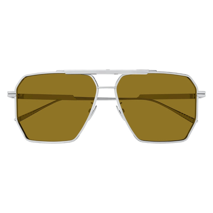 Bottega Veneta BV1012S 007 Men Aviator Sunglasses Silver Metal Frame Grey Lens
