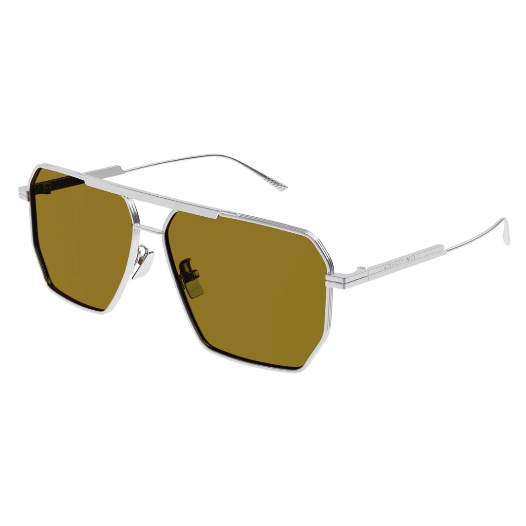 Bottega Veneta BV1012S 007 Men Aviator Sunglasses Silver Metal Frame Grey Lens