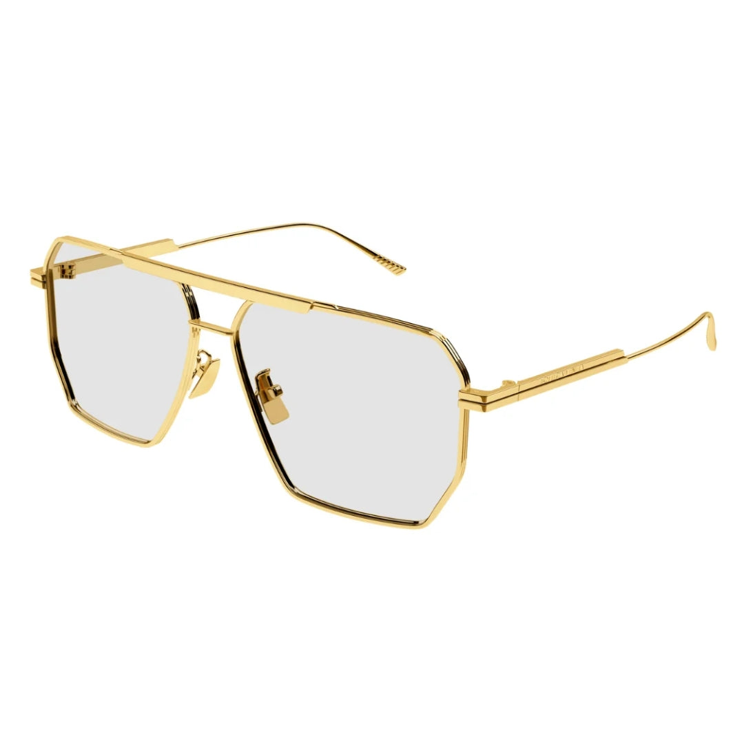 Bottega Veneta BV1012S 009 Men Aviator Sunglasses Gold Metal Frame Brown Lens