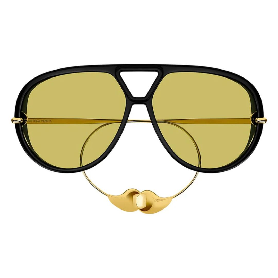 Bottega Veneta BV1273S 003 Women Oversized Aviator Sunglasses Black Frame Yellow Lens
