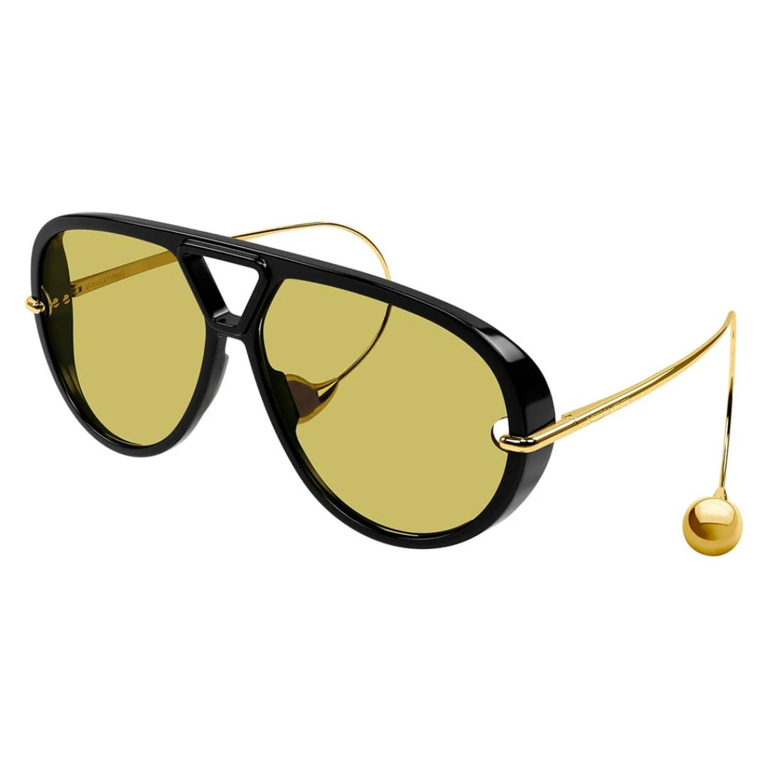 Bottega Veneta BV1273S 003 Women Oversized Aviator Sunglasses Black Frame Yellow Lens