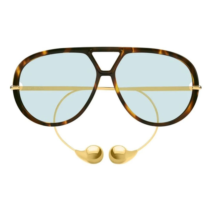 Bottega Veneta BV1273S 007 Women Oversized Aviator Sunglasses Dark Havana Frame Green Lens