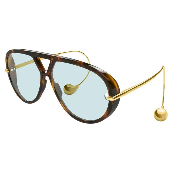 Bottega Veneta BV1273S 007 Women Oversized Aviator Sunglasses Dark Havana Frame Green Lens