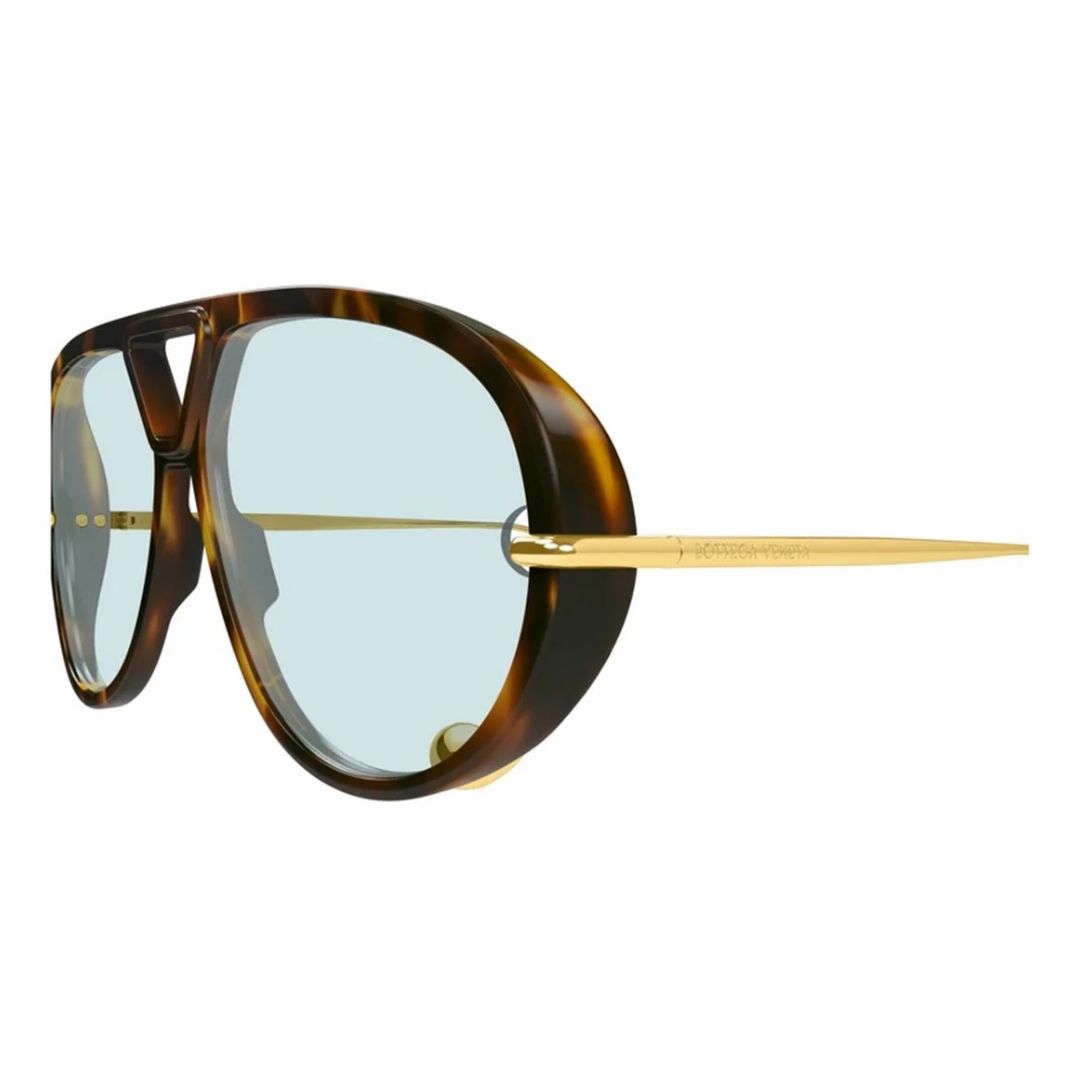 Bottega Veneta BV1273S 007 Women Oversized Aviator Sunglasses Dark Havana Frame Green Lens