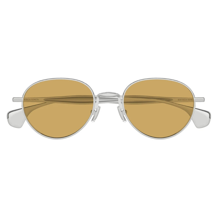 Bottega Veneta BV1396S 001 Round Panthos Sunglasses Silver Metal Frame Brown Lens