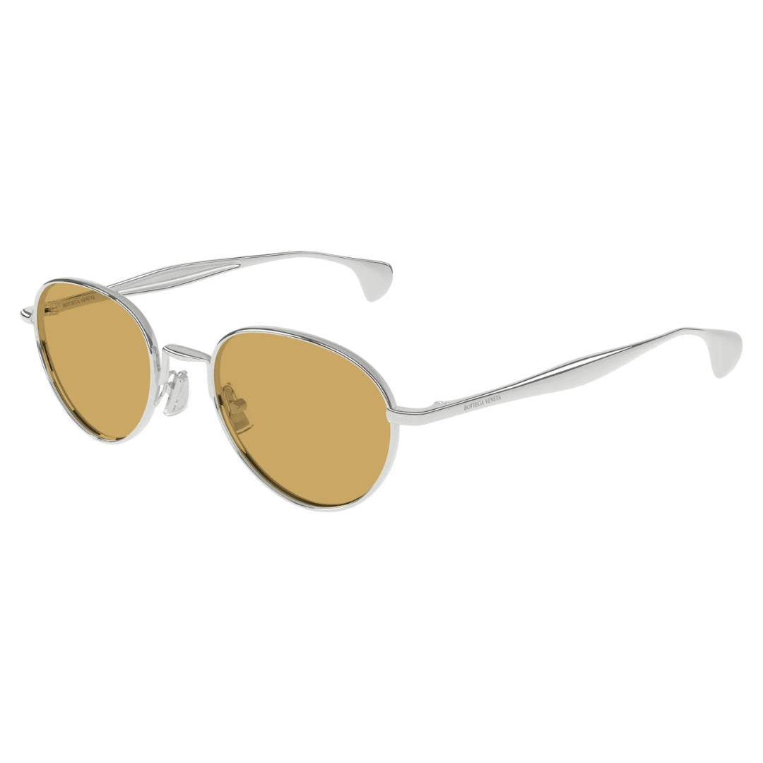 Bottega Veneta BV1396S 001 Round Panthos Sunglasses Silver Metal Frame Brown Lens