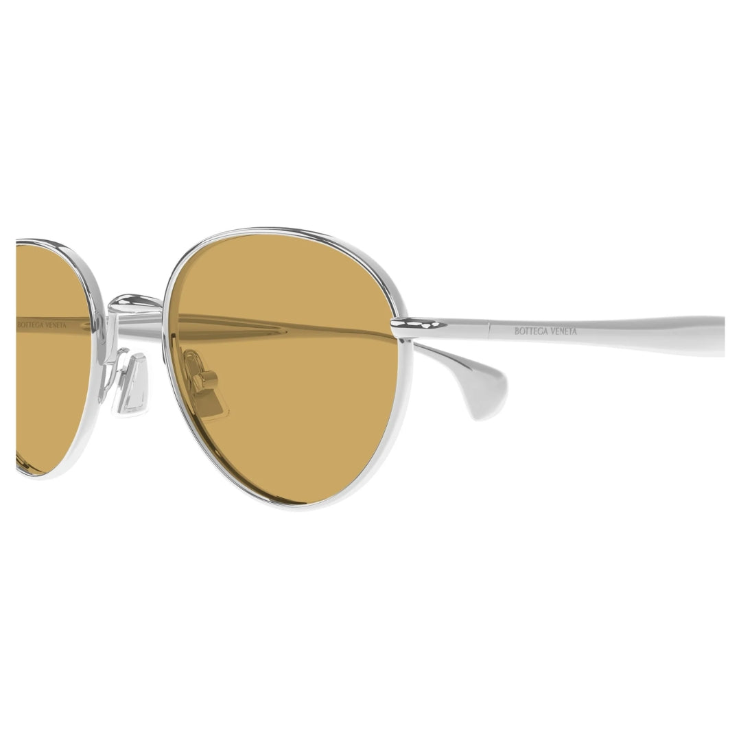 Bottega Veneta BV1396S 001 Round Panthos Sunglasses Silver Metal Frame Brown Lens