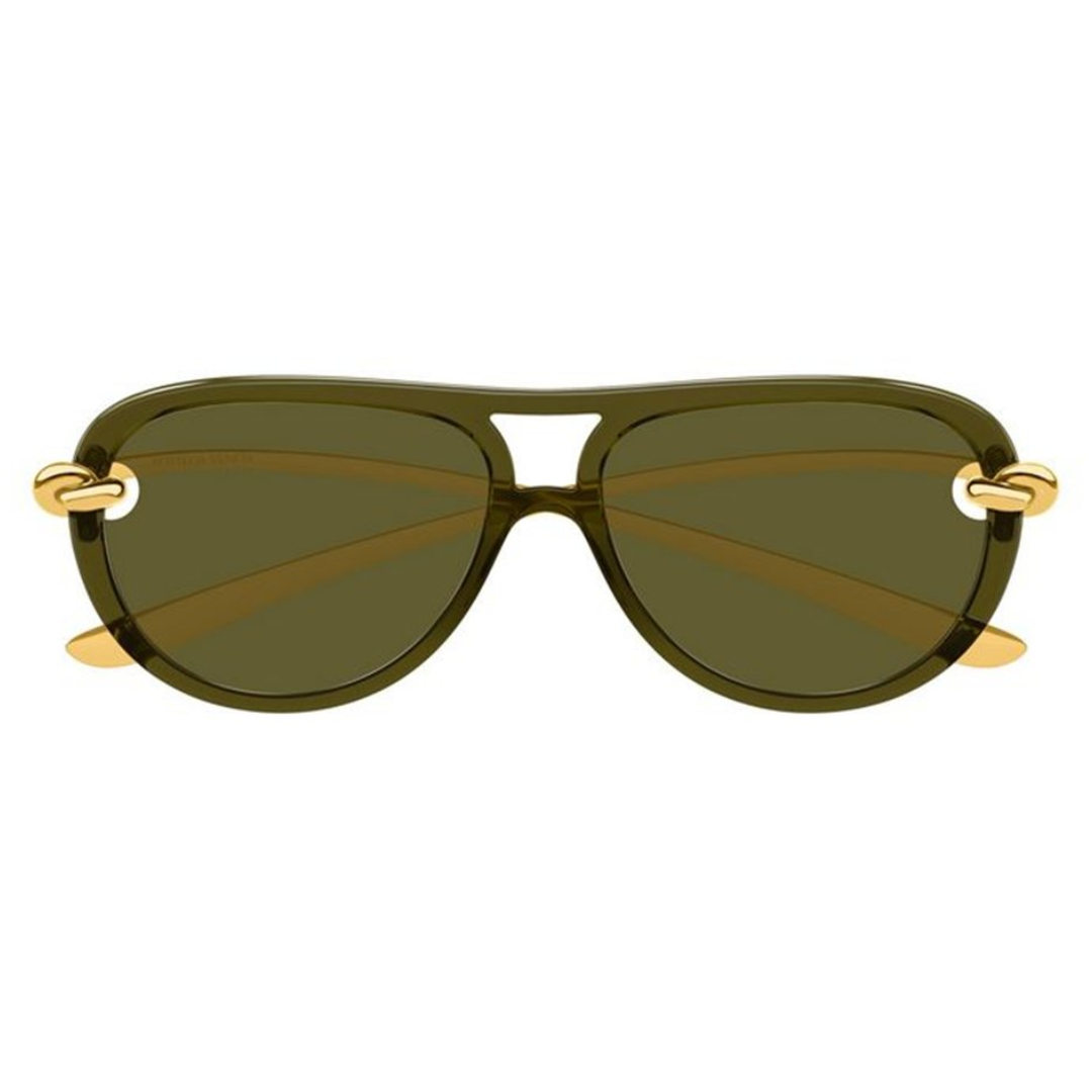 Bottega Veneta BV1418S 003 Women Aviator Sunglasses Dark Green Frame Grey Lens