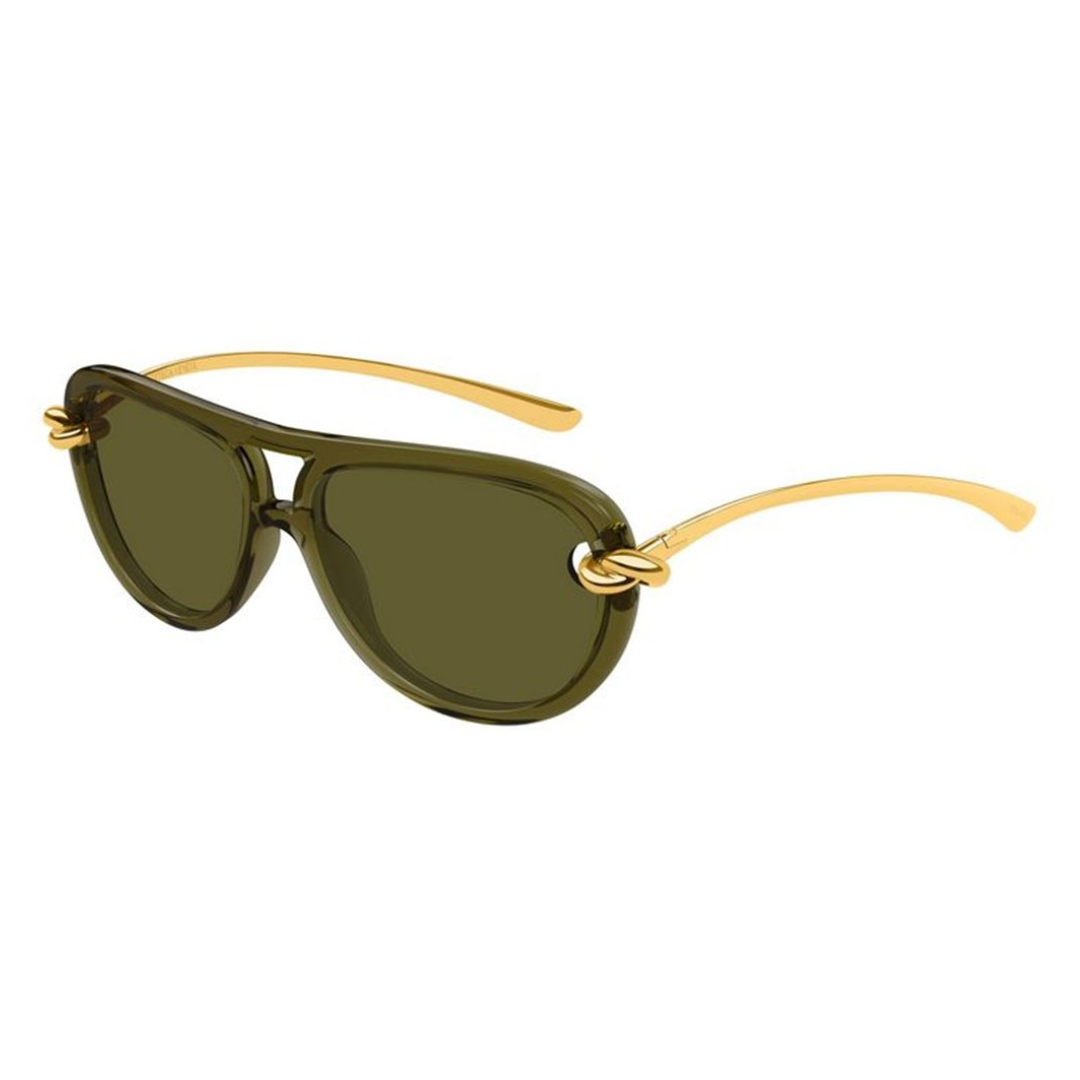 Bottega Veneta BV1418S 003 Women Aviator Sunglasses Dark Green Frame Grey Lens