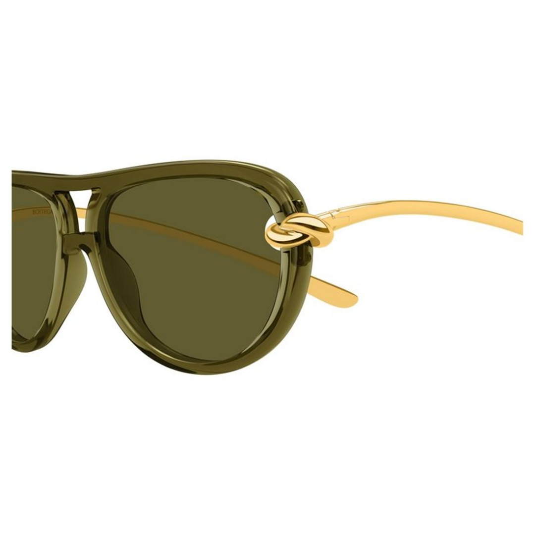 Bottega Veneta BV1418S 003 Women Aviator Sunglasses Dark Green Frame Grey Lens