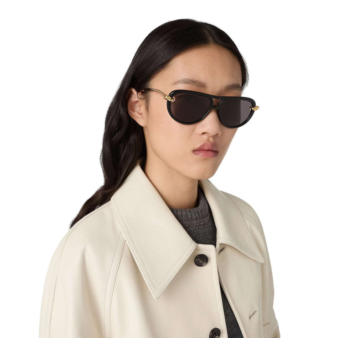 Bottega Veneta BV1418S 005 Women Aviator Sunglasses Black Frame Grey Lens