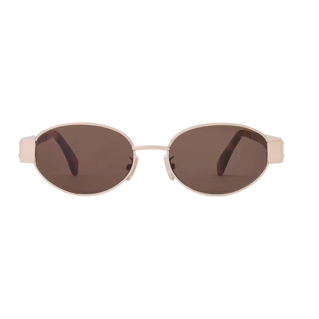 CELINE CL40235U 28E Oval Sunglasses Rose Gold Frame Brown Mirror Lenses