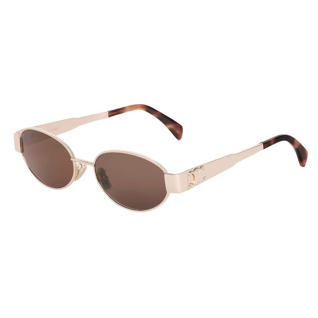 CELINE CL40235U 28E Oval Sunglasses Rose Gold Frame Brown Mirror Lenses