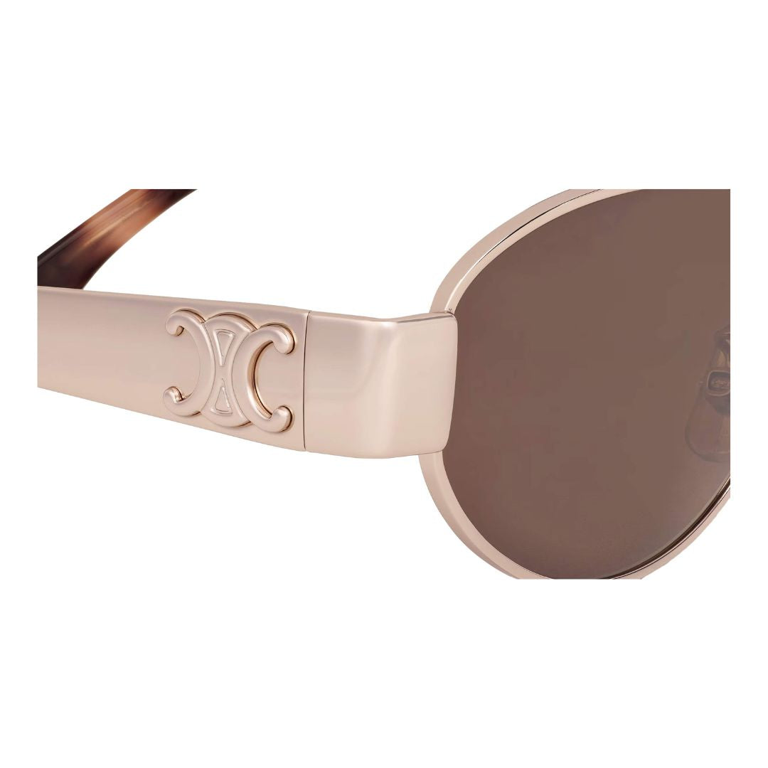 CELINE CL40235U 28E Oval Sunglasses Rose Gold Frame Brown Mirror Lenses