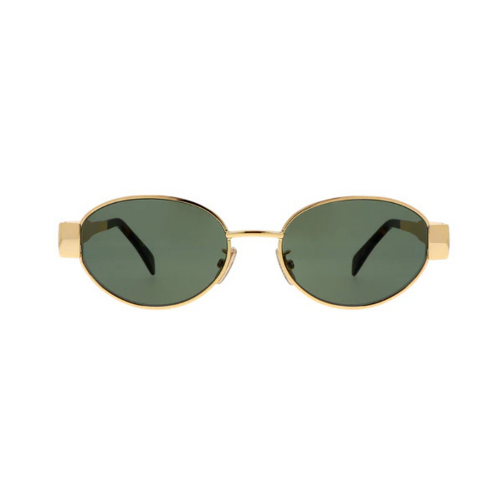 CELINE CL40235U 30N Triomphe Women Oval Sunglasses Gold Metal Frame Green Lenses