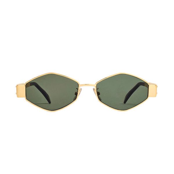 CELINE CL40254U 30N Triomphe Geometric Sunglasses Gold Metal Frame Green Lenses