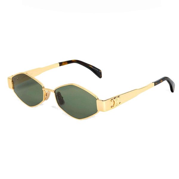 CELINE CL40254U 30N Triomphe Geometric Sunglasses Gold Metal Frame Green Lenses