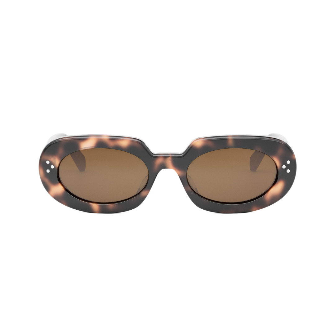 CELINE CL40276U 53E Women Oval Sunglasses Tortoise Acetate Frame Brown Mirror Lenses