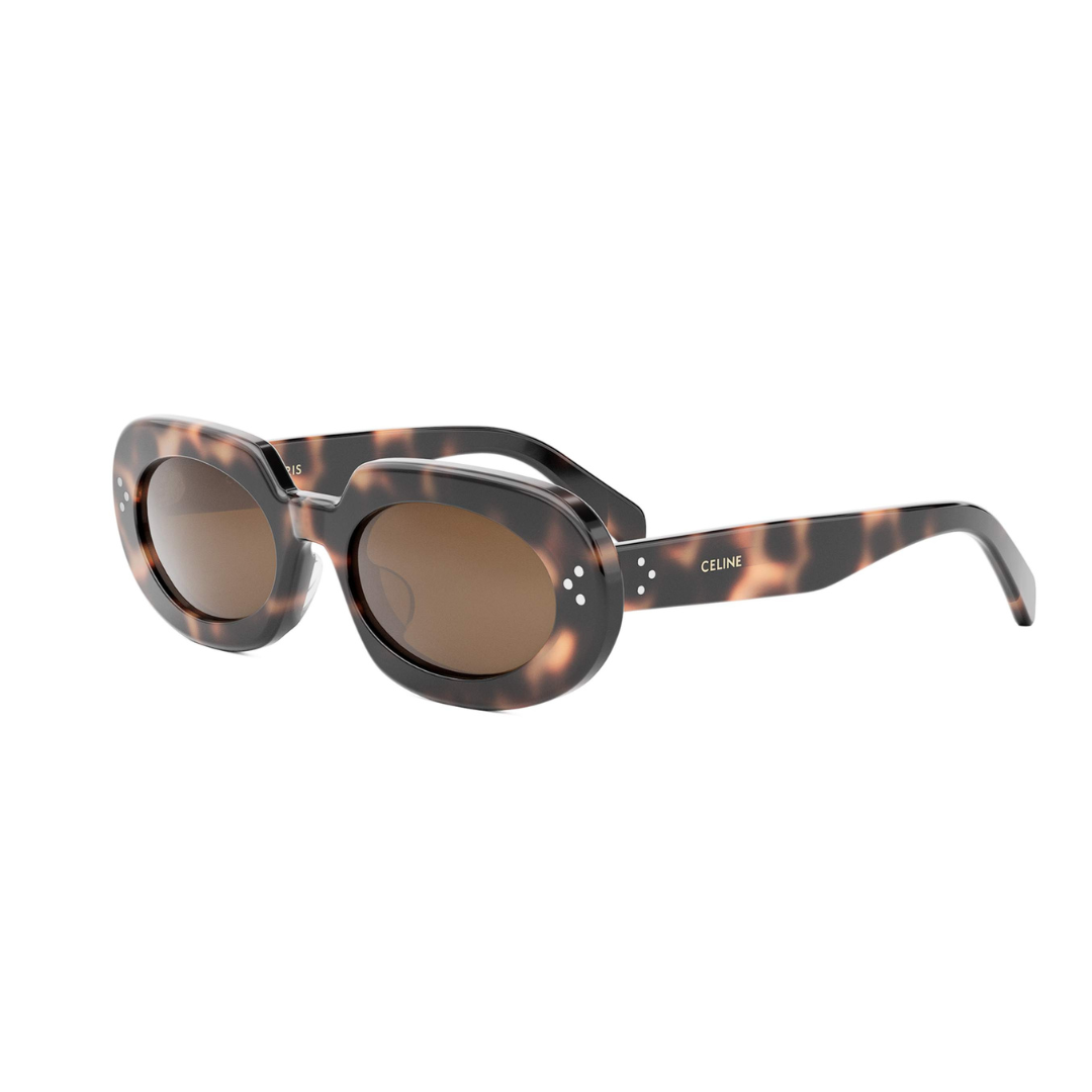 CELINE CL40276U 53E Women Oval Sunglasses Tortoise Acetate Frame Brown Mirror Lenses
