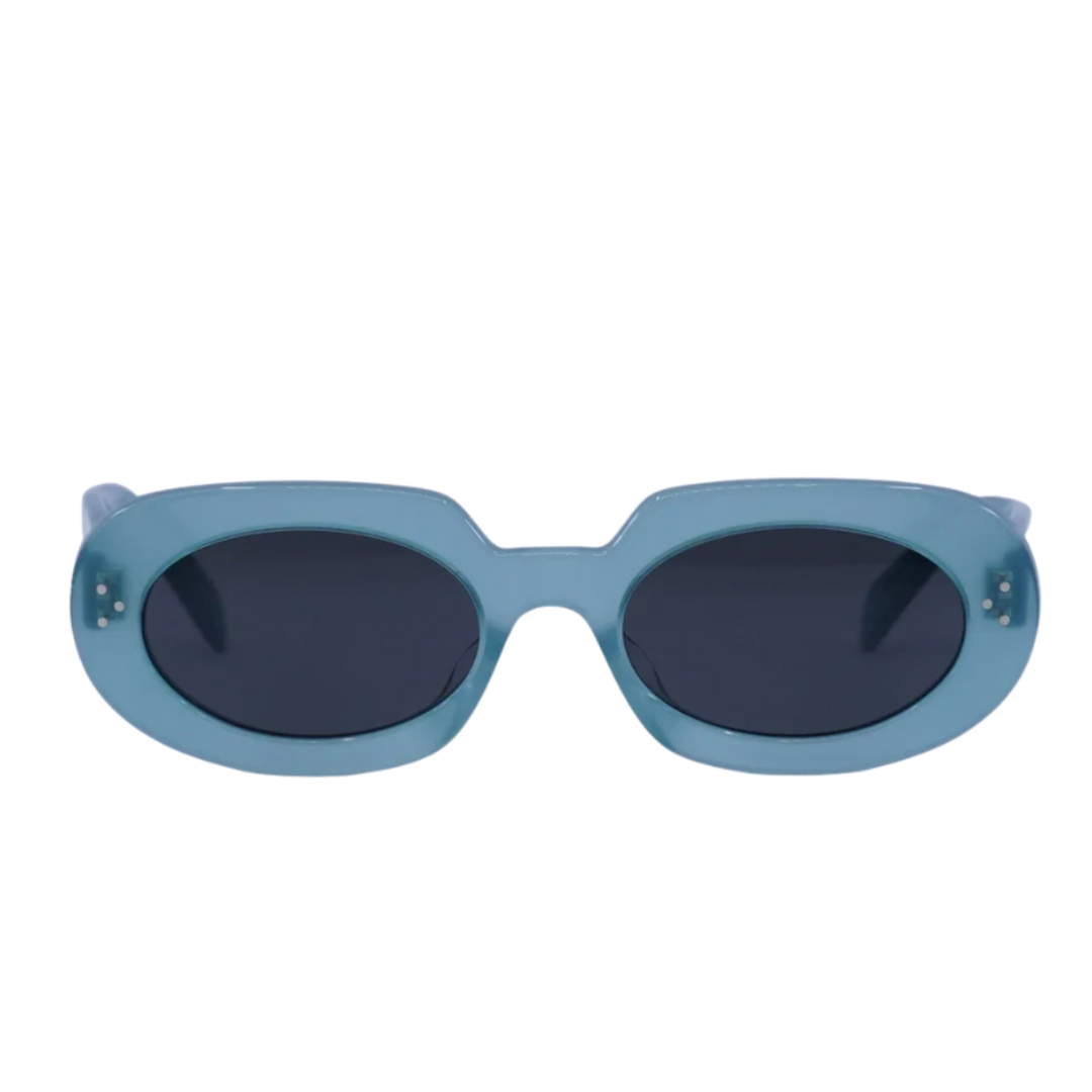 CELINE CL40276U 93N Women Oval Sunglasses Transparent Green Frame Grey Green Lenses