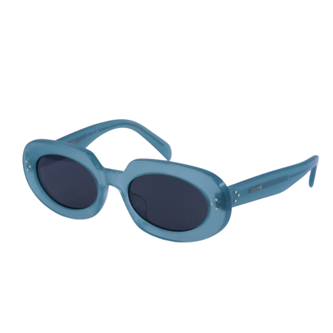 CELINE CL40276U 93N Women Oval Sunglasses Transparent Green Frame Grey Green Lenses