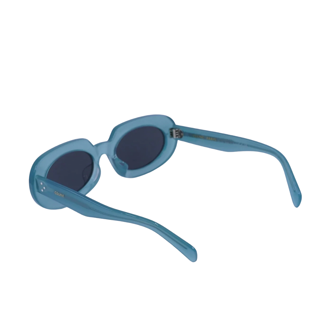 CELINE CL40276U 93N Women Oval Sunglasses Transparent Green Frame Grey Green Lenses