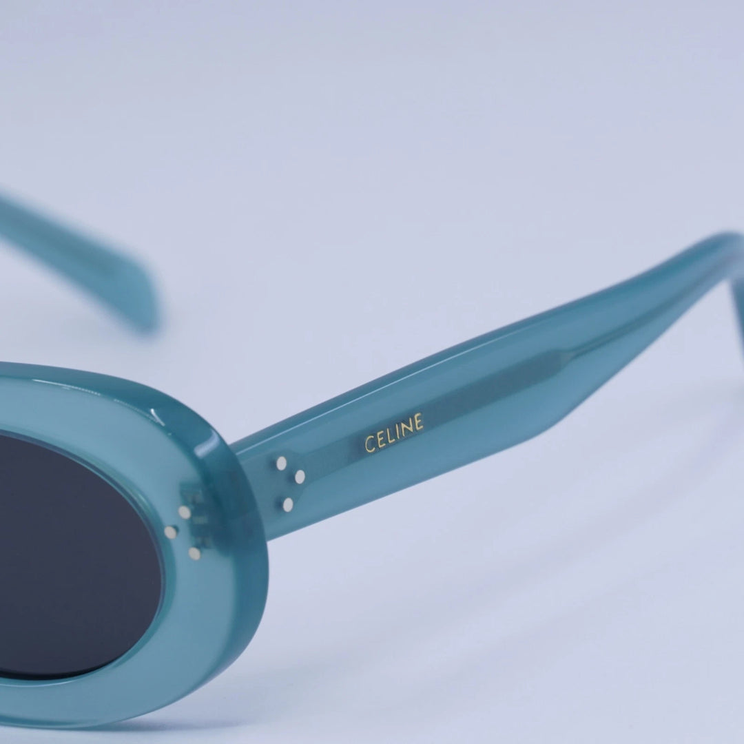 CELINE CL40276U 93N Women Oval Sunglasses Transparent Green Frame Grey Green Lenses