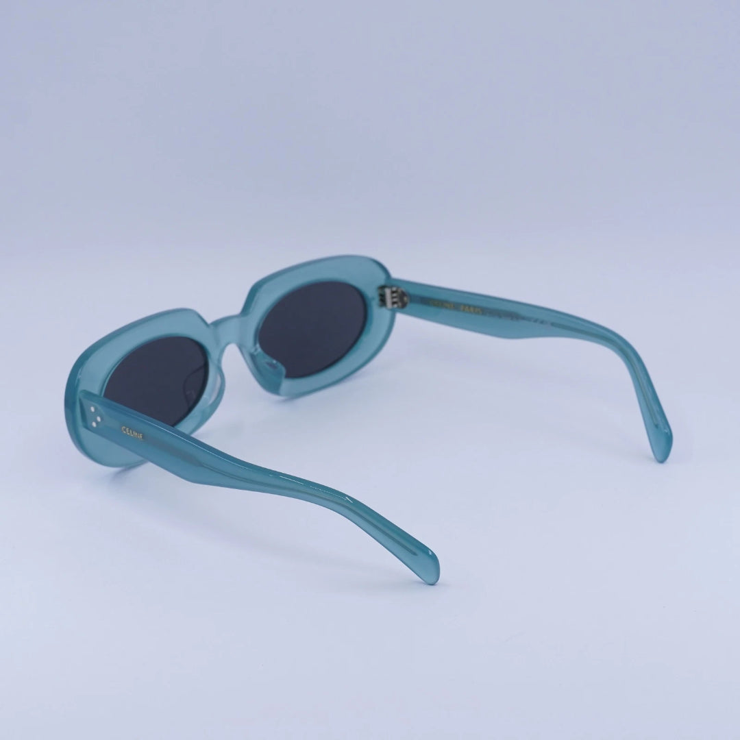 CELINE CL40276U 93N Women Oval Sunglasses Transparent Green Frame Grey Green Lenses