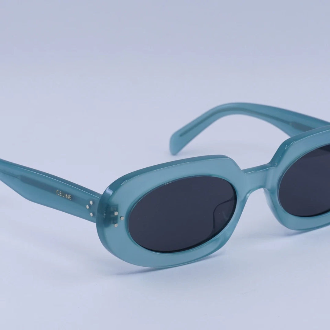 CELINE CL40276U 93N Women Oval Sunglasses Transparent Green Frame Grey Green Lenses