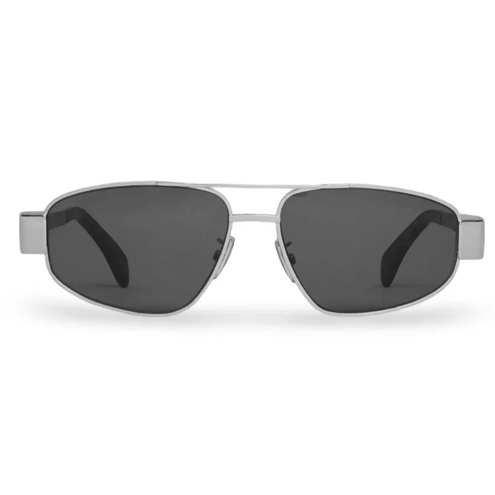 CELINE CL40281U 16A Triomphe Aviator Sunglasses Palladium Metal Frame Grey Lenses
