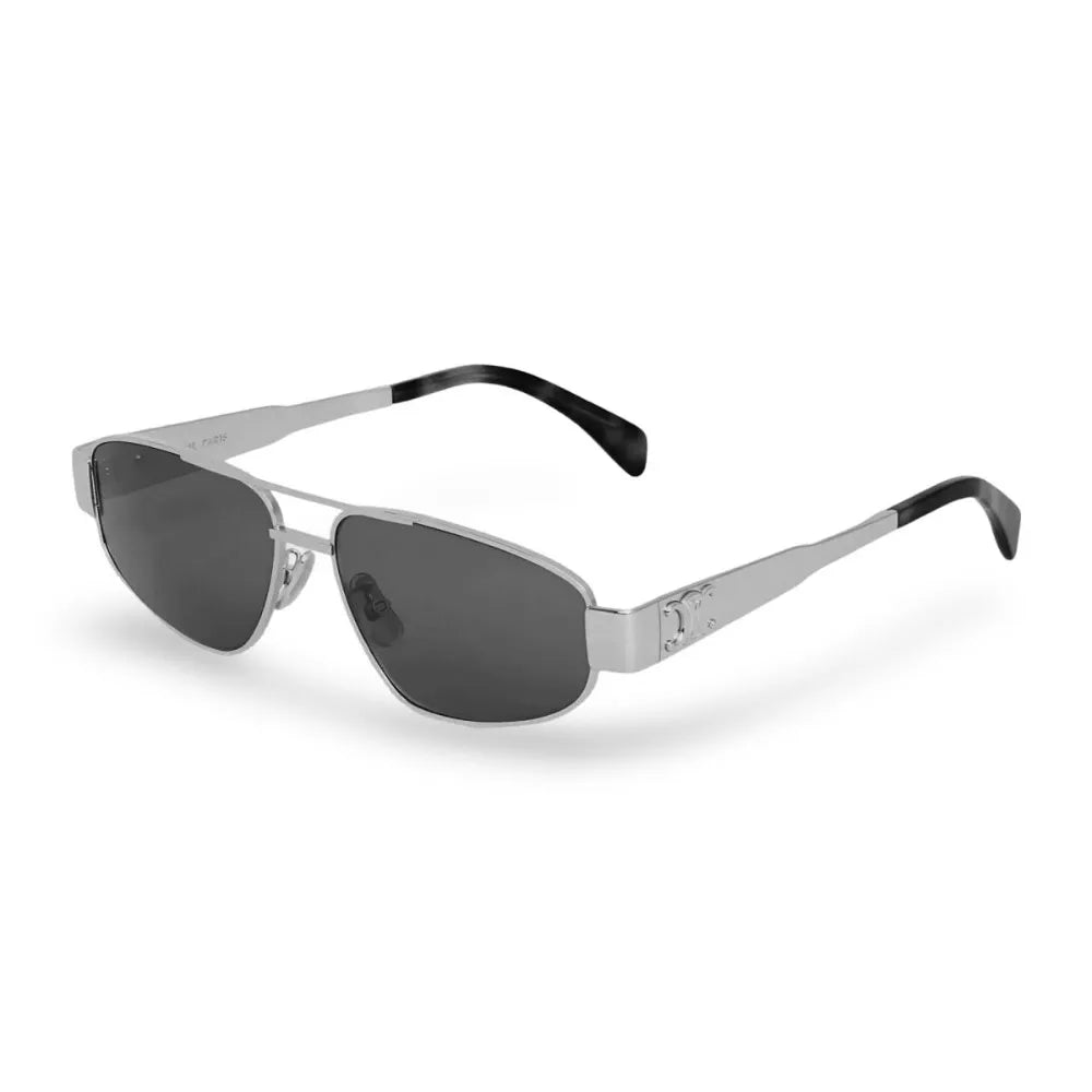 CELINE CL40281U 16A Triomphe Aviator Sunglasses Palladium Metal Frame Grey Lenses