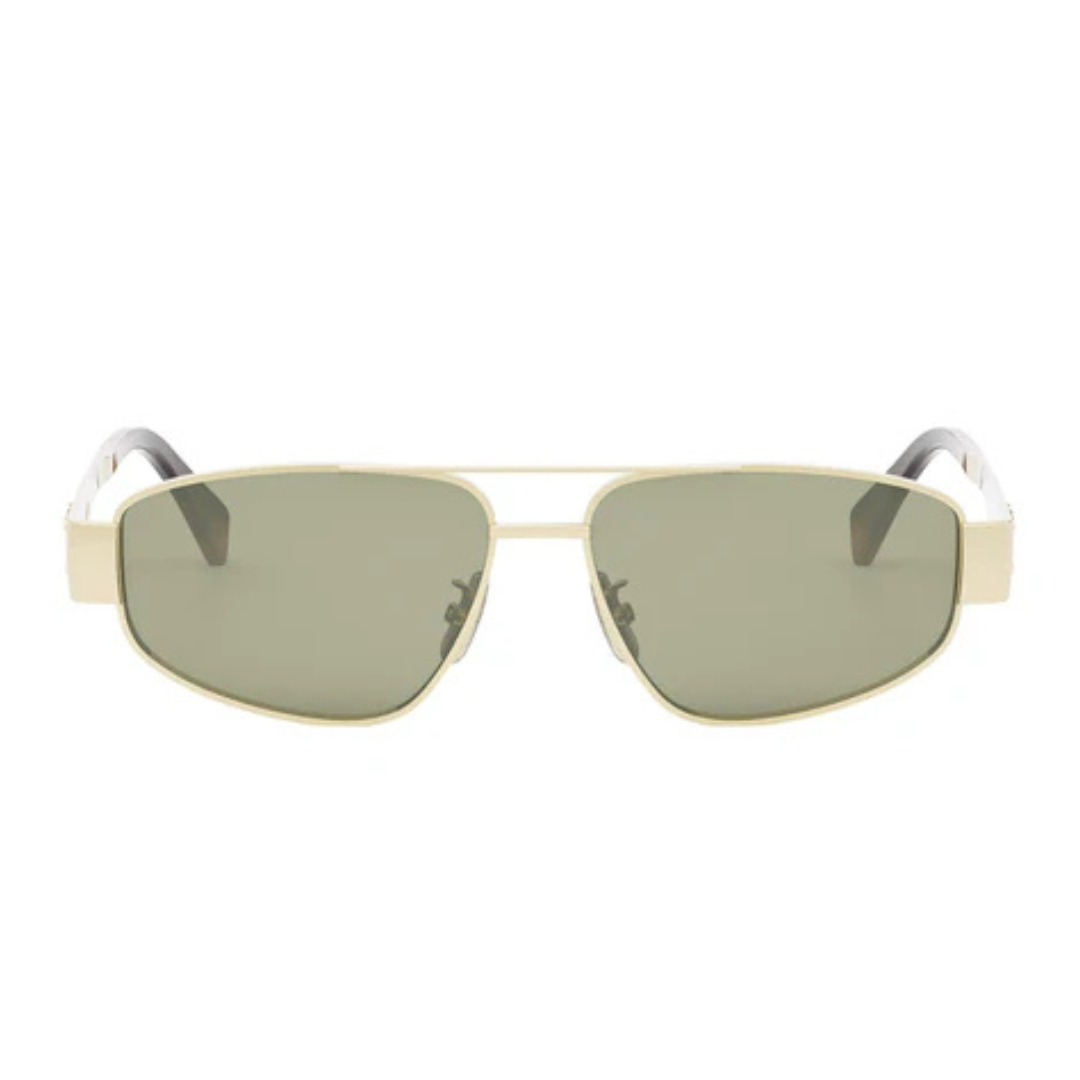 CELINE CL40281U 30N Triomphe Aviator Sunglasses Gold Metal Frame Green Lenses