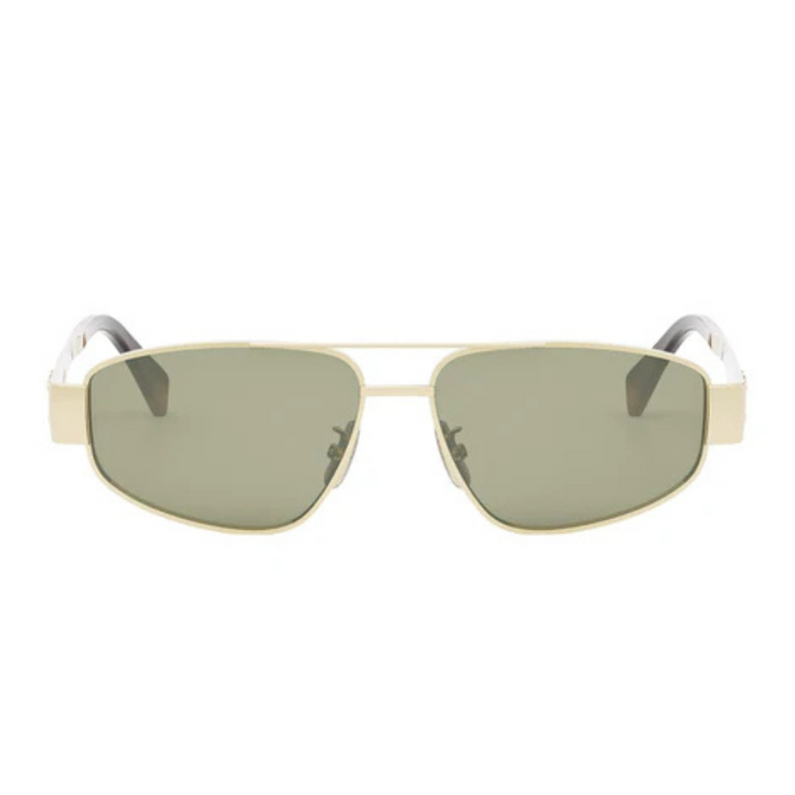 CELINE CL40281U 30N Triomphe Aviator Sunglasses Gold Metal Frame Green Lenses