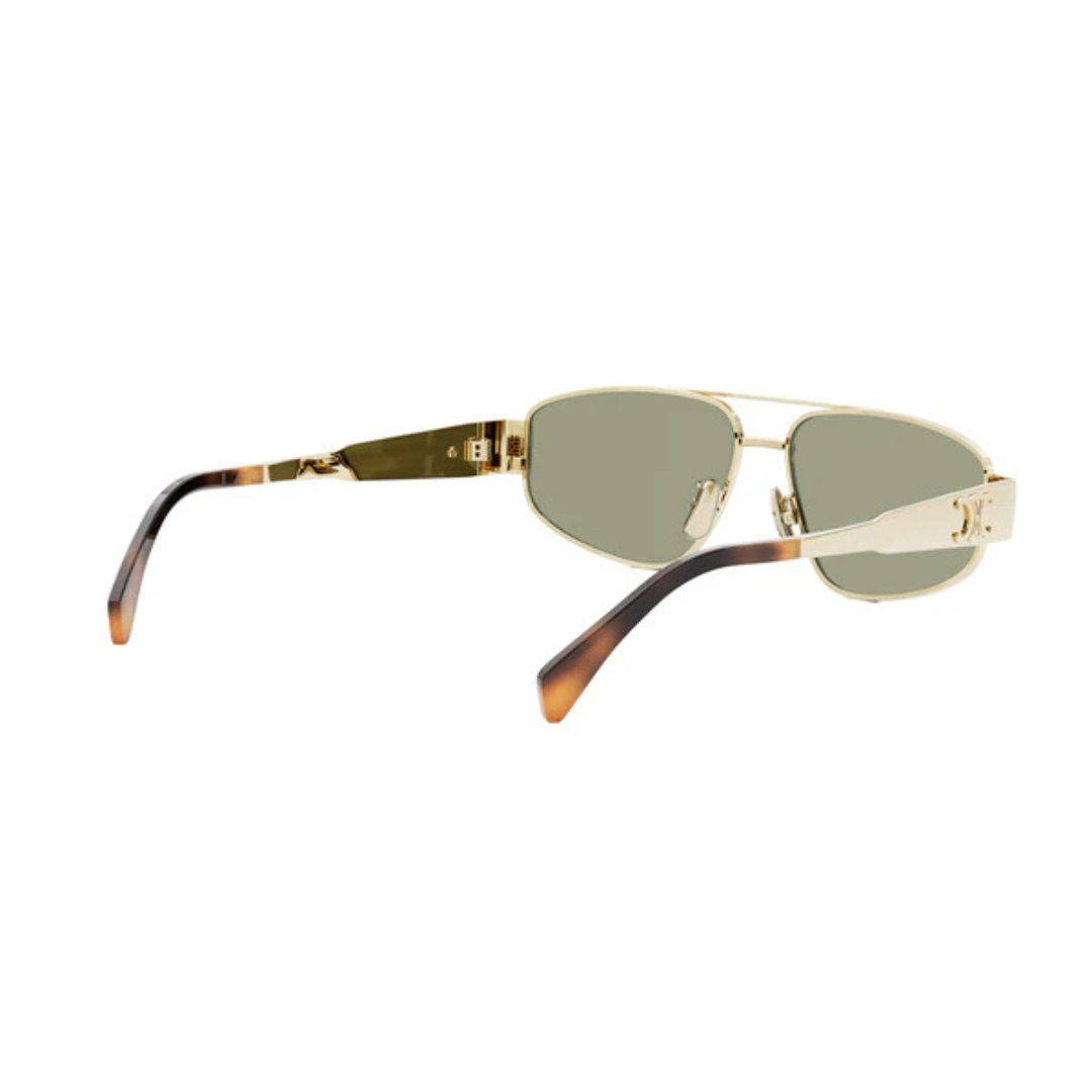 CELINE CL40281U 30N Triomphe Aviator Sunglasses Gold Metal Frame Green Lenses