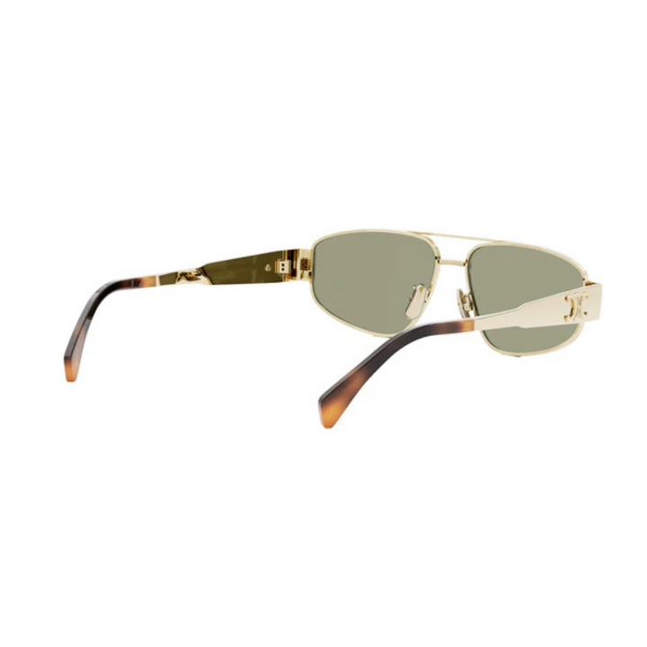 CELINE CL40281U 30N Triomphe Aviator Sunglasses Gold Metal Frame Green Lenses