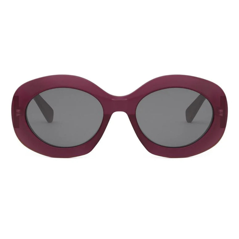 CELINE CL40292U 69A Round Sunglasses Bordeaux Acetate Frame Grey Lenses