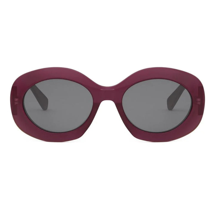 CELINE CL40292U 69A Round Sunglasses Bordeaux Acetate Frame Grey Lenses