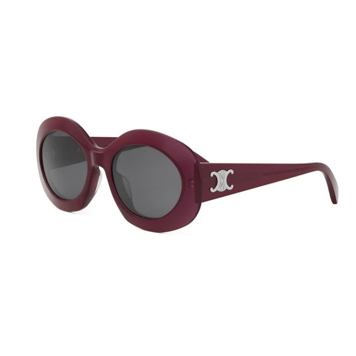 CELINE CL40292U 69A Round Sunglasses Bordeaux Acetate Frame Grey Lenses