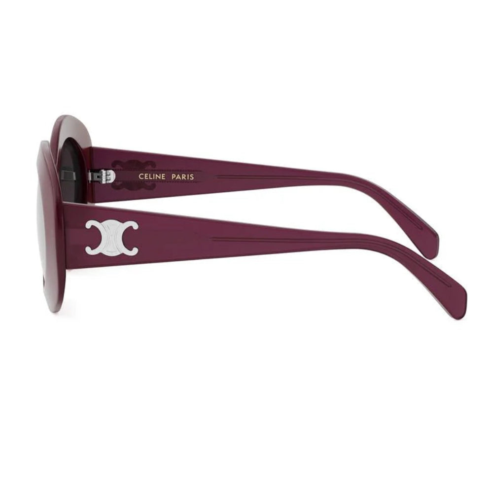 CELINE CL40292U 69A Round Sunglasses Bordeaux Acetate Frame Grey Lenses