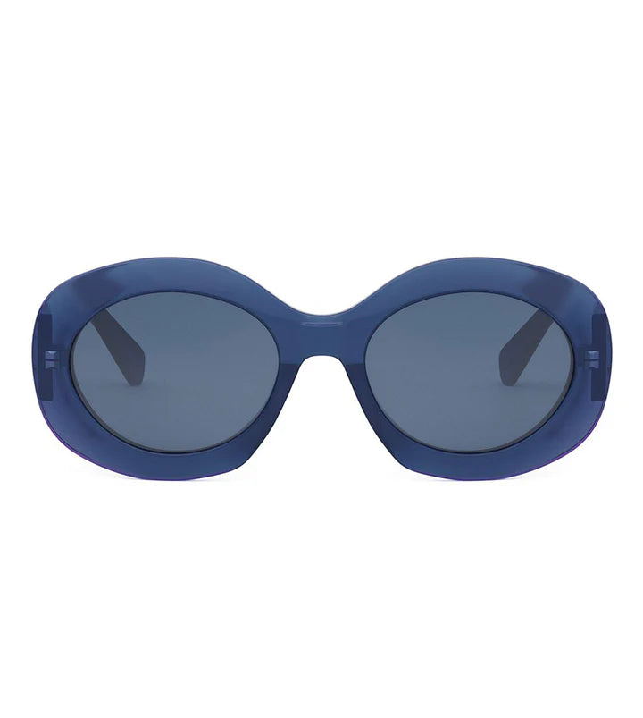 CELINE CL40292U 90V Triomphe Round Sunglasses Blue Frame Blue Lenses