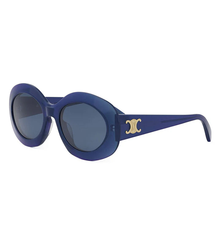 CELINE CL40292U 90V Triomphe Round Sunglasses Blue Frame Blue Lenses
