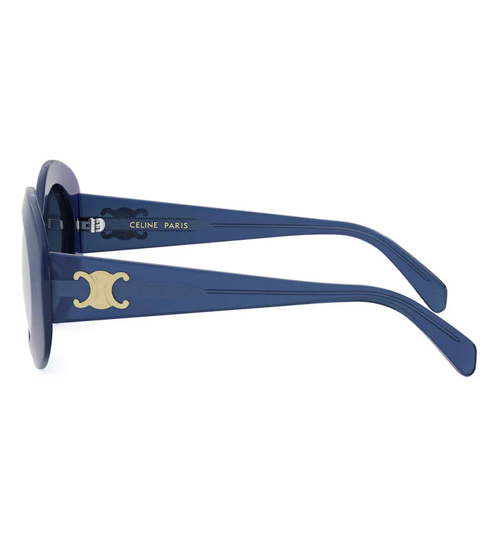 CELINE CL40292U 90V Triomphe Round Sunglasses Blue Frame Blue Lenses
