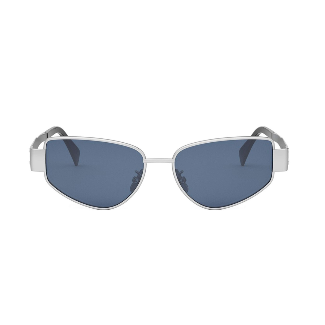 CELINE CL40293U 16V Triomphe Women Cat Eye Sunglasses Silver Metal Frame Blue Lenses