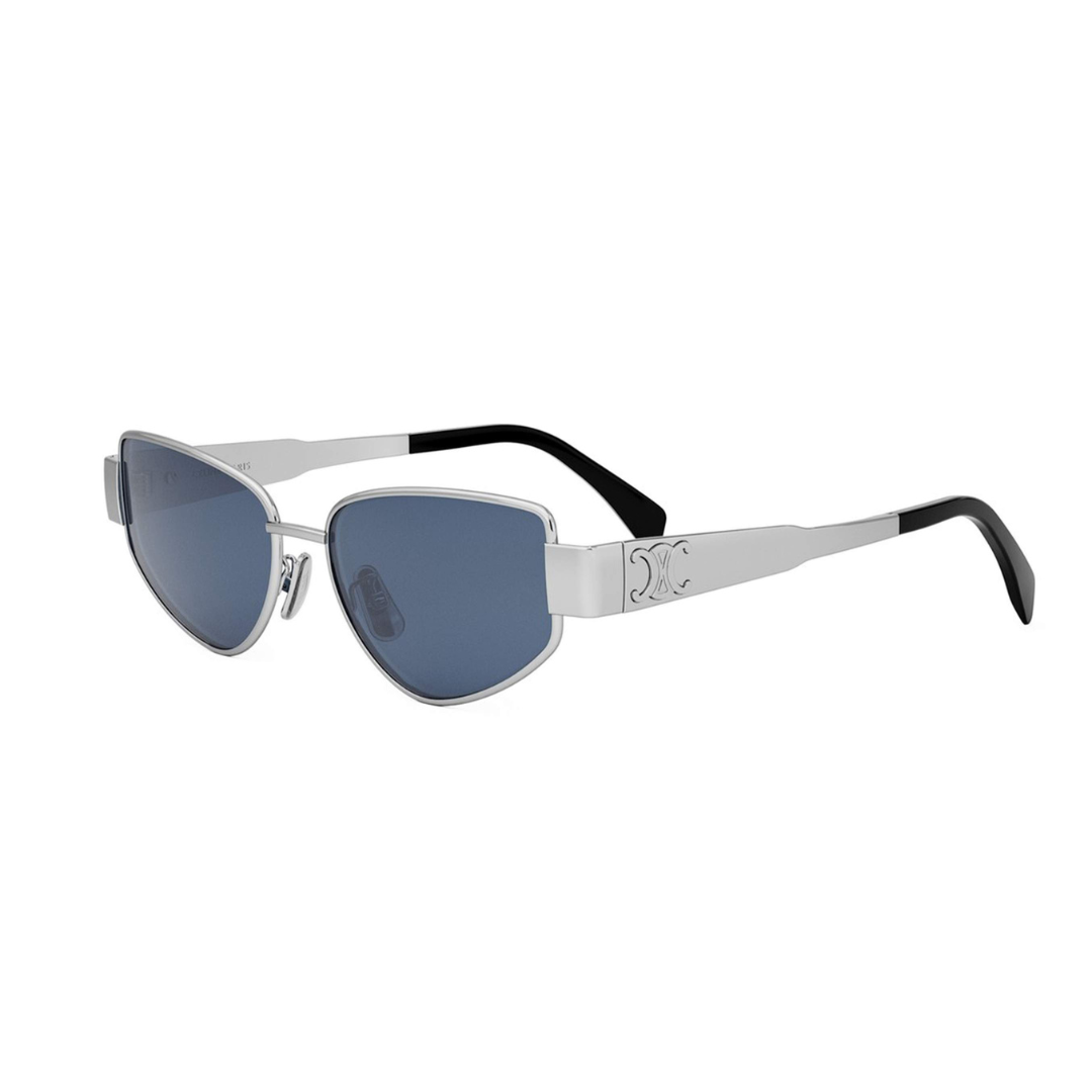 CELINE CL40293U 16V Triomphe Women Cat Eye Sunglasses Silver Metal Frame Blue Lenses
