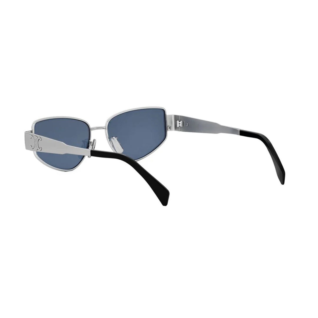 CELINE CL40293U 16V Triomphe Women Cat Eye Sunglasses Silver Metal Frame Blue Lenses